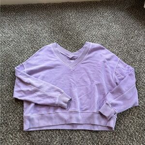 Aerie Purple V-Neck Cropped Sweater